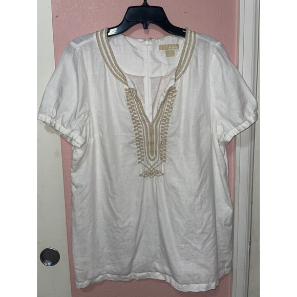Michael Kors Womens size 16 Linen Embroidered Peasant Short Sleeve Blouse Top - Picture 2 of 11
